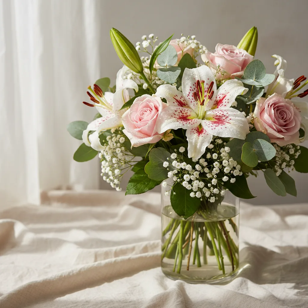 Pink Roses & Lilies Bouquet - $74 - $109 - same-day delivery Austin TX