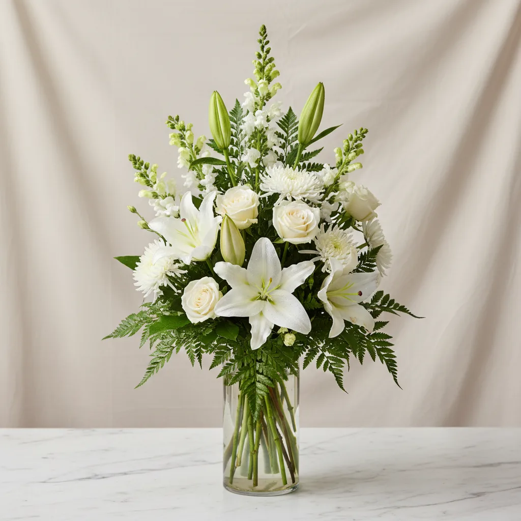 White Lily Sympathy Arrangement - $84 - $129 - same-day delivery Austin TX
